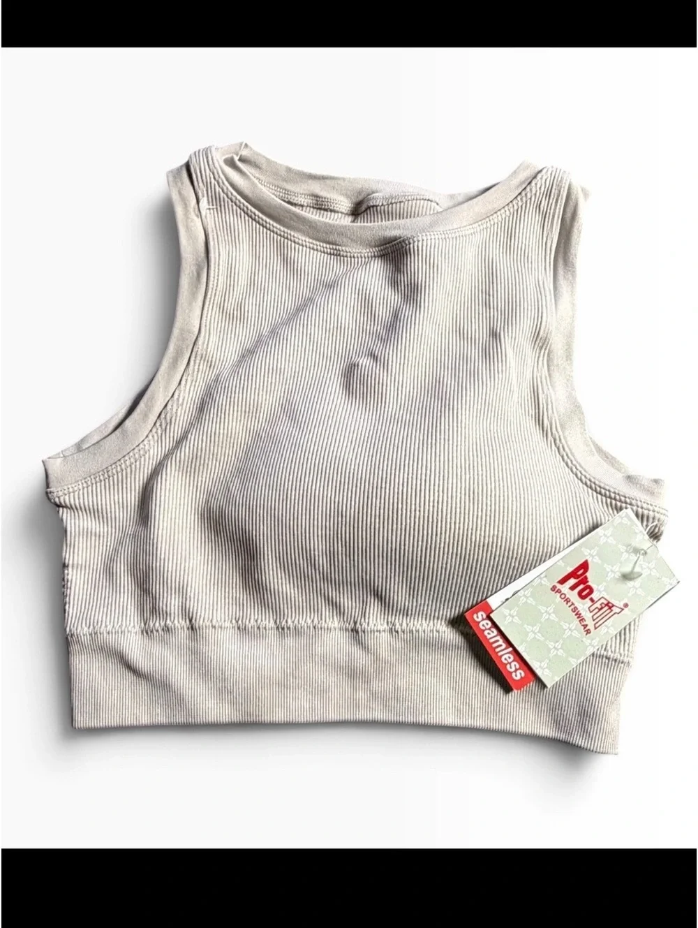 PRO-FIT tan ribbed pull over moisture wicking seamless tank bra size S NWT